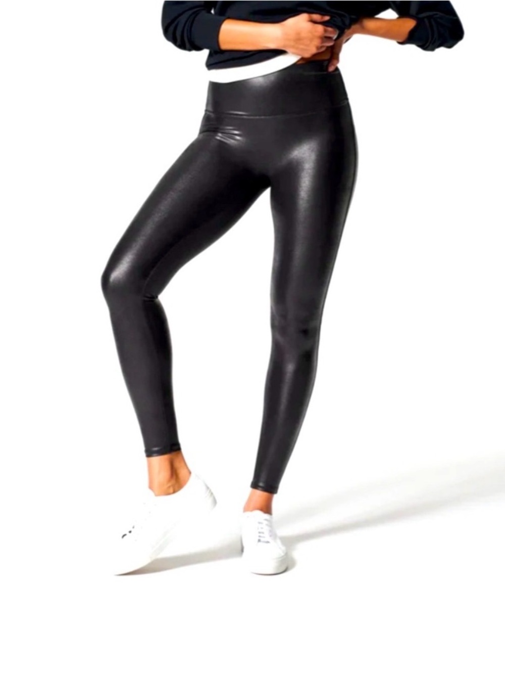 SPANX Black High-Waist Faux Leather Leggings